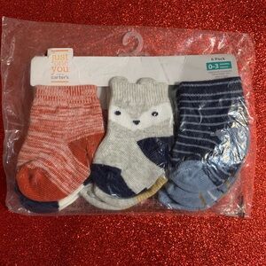 Carter's Kids Fox and Striped Socks Set - Red, Grey, Dark/Light Blue, Tan, White